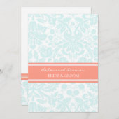 Aqua Coral Damask Rehearsal Dinner Party Kaart (Voorkant / Achterkant)