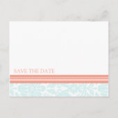 Aqua Coral Damask Save the Date Wedding Briefkaart (Achterkant)