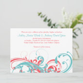 Aqua Coral Floral Destination Wedding Invitation Kaart (Staand voorkant)
