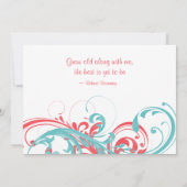 Aqua Coral Floral Destination Wedding Invitation Kaart (Achterkant)