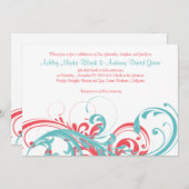 Aqua Coral Floral Destination Wedding Invitation Kaart (Voorkant / Achterkant)