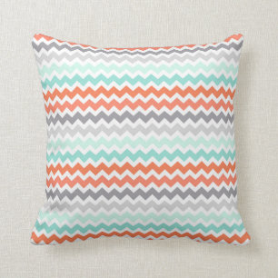 Aqua Coral Gray Blauwgroen Chevron Decoratief Pill Kussen