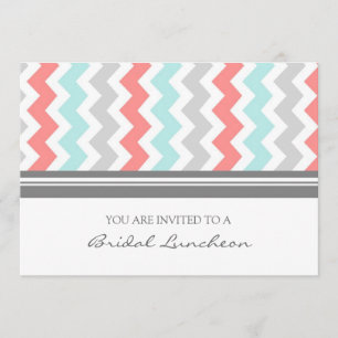 Aqua Coral Gray Chevron Bridal Lunch Uitnodiging