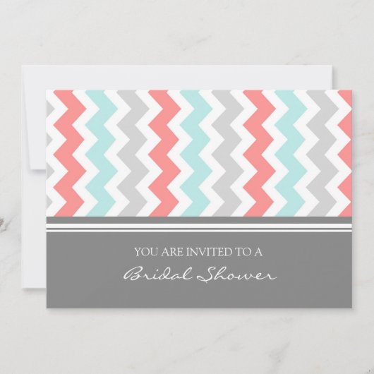 Aqua Coral Gray Chevron Bridal Shower Kaart (Voorkant)