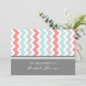 Aqua Coral Gray Chevron Bridal Shower Kaart (Staand voorkant)