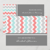Aqua Coral Gray Chevron Bridal Shower Kaart (Voorkant / Achterkant)