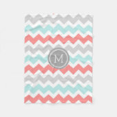 Aqua Coral Gray Chevron Pattern Monogram Blanket Fleece Deken (Voorkant)