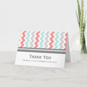 Aqua Coral Grey Chevron Employee Appreciation Kaar Bedankkaart