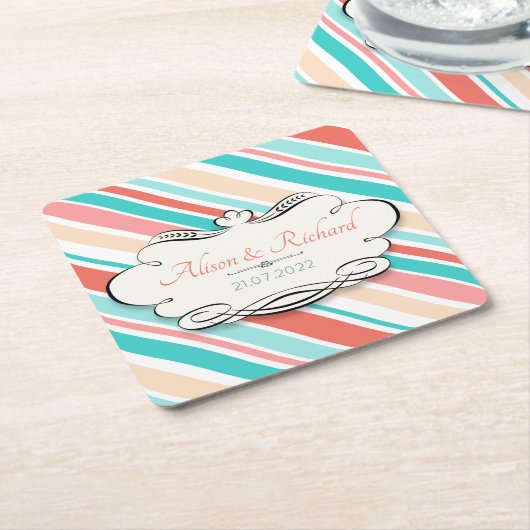 Aqua & Coral Kartonnen Onderzetters (Schuin)