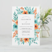 Aqua Coral Levendig Lentewedding Kaart (Staand voorkant)