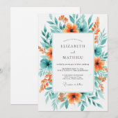 Aqua Coral Levendig Lentewedding Kaart (Voorkant / Achterkant)