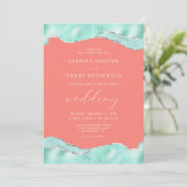 Aqua Coral Pink Silver Foil Glitter Wedding Kaart (Staand voorkant)