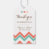 Aqua Coral Red Chevron Pattern Wedding Gift Label Cadeaulabel (Voorkant)