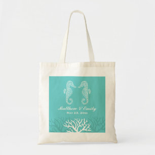 Aqua Coral Reef Seahorse Wedding Canvas tas