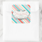 Aqua & Coral Vierkante Sticker (Tas)