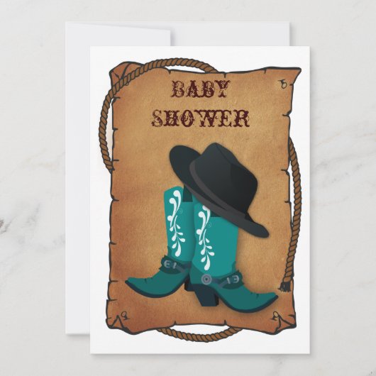 aqua cowboy laarzen western baby shower kaart (Voorkant)
