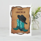 aqua cowboy laarzen western baby shower kaart (Staand voorkant)