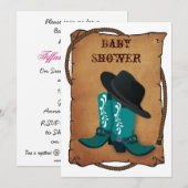 aqua cowboy laarzen western baby shower kaart (Voorkant / Achterkant)