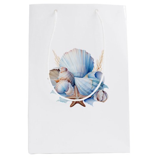 Aqua Cream Beach Shells Bruidsfeest Medium Cadeauzakje (Voorkant)