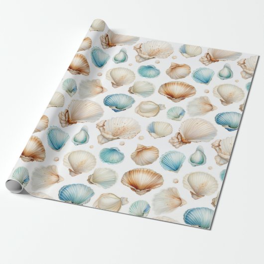 Aqua Cream Beach Shells Bruidsmeisje Shower Cadeaupapier (Uitgerold)