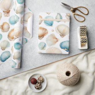 Aqua Cream Beach Shells Bruiloftsfeest Cadeaupapier