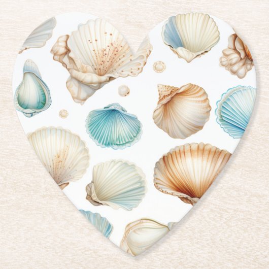 Aqua Cream Beach Shells Bruiloftsfeest Kartonnen Onderzetters (Voorkant)