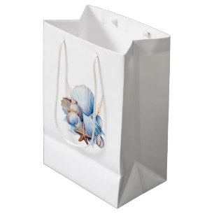 Aqua Cream Beach Shells Bruiloftsfeest Medium Cadeauzakje