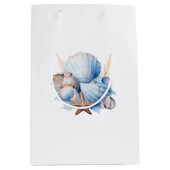Aqua Cream Beach Shells Bruiloftsfeest Medium Cadeauzakje (Voorkant)