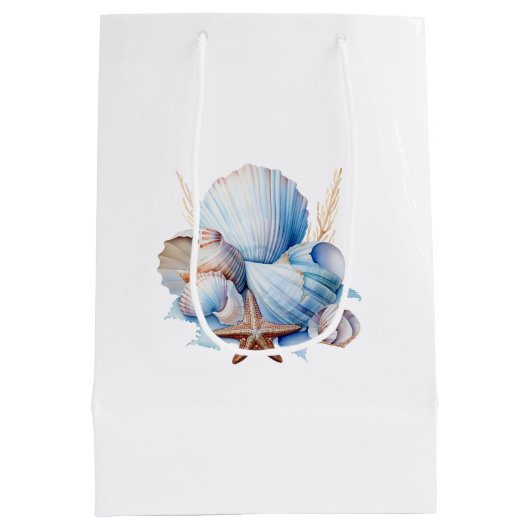 Aqua Cream Beach Shells Bruiloftsfeest Medium Cadeauzakje (Achterkant)