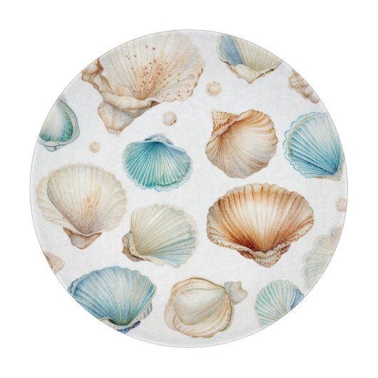 Aqua Cream Beach Shells Bruiloftsfeest Snijplank (Voorkant)