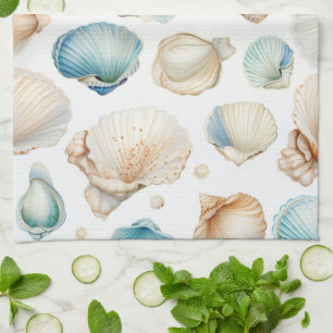 Aqua Cream Beach Shells Bruiloftsfeest Theedoek