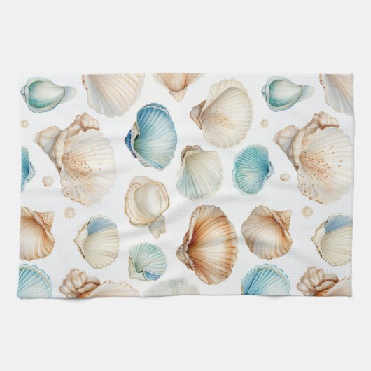 Aqua Cream Beach Shells Bruiloftsfeest Theedoek (Horizontaal)