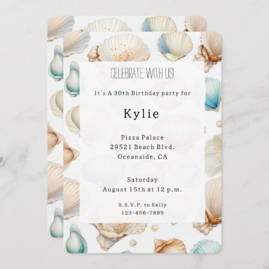 Aqua Cream Beach Shells Verjaardag Kaart (Voorkant / Achterkant)