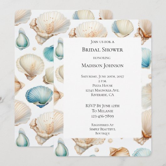 Aqua Cream Beach Shells Vrijgezellenfeest Kaart (Voorkant / Achterkant)