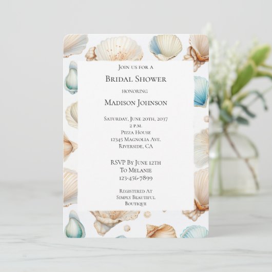 Aqua Cream Beach Shells Vrijgezellenfeest Kaart (Staand voorkant)