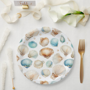 Aqua Cream Beach Shells Vrijgezellenfeest Papieren Bordje