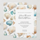 Aqua Cream Beach Shells Wedding Kaart (Voorkant / Achterkant)