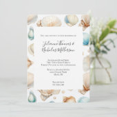 Aqua Cream Beach Shells Wedding Kaart (Staand voorkant)