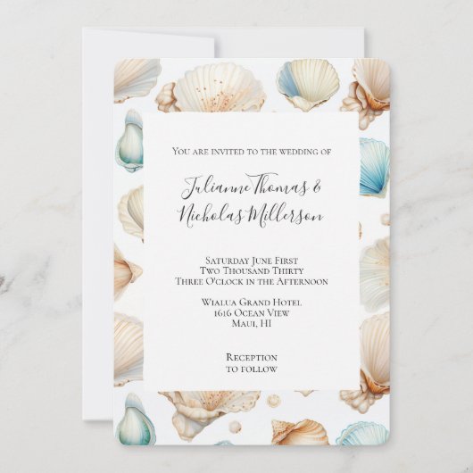 Aqua Cream Beach Shells Wedding Kaart (Voorkant)