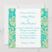 Aqua Cream Damask Wedding Invitations Kaart (Achterkant)