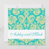 Aqua Cream Damask Wedding Invitations Kaart (Voorkant)
