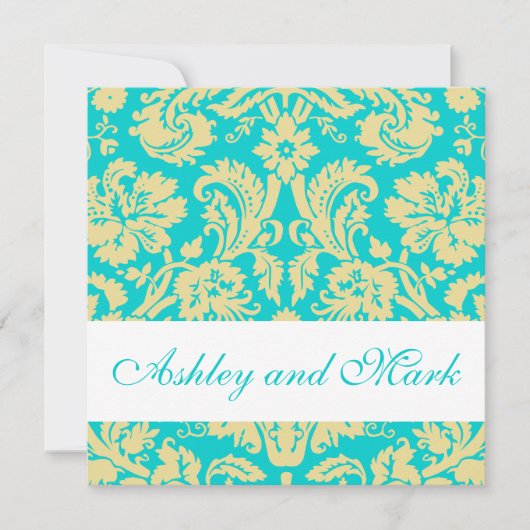 Aqua Cream Damask Wedding Invitations Kaart (Voorkant)