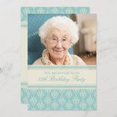 Aqua Cream Foto 75th Birthday Party Invitations Kaart (Voorkant / Achterkant)