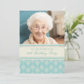 Aqua Cream Foto 90th Birthday Party Invitations Kaart (Staand voorkant)