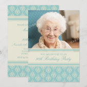 Aqua Cream Foto 90th Birthday Party Invitations Kaart (Voorkant / Achterkant)