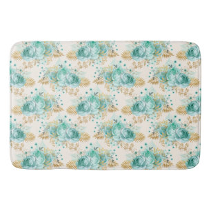Aqua Cream Goud Bloemen Badmat