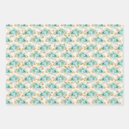 Aqua Cream Goud Bloemen Inpakpapier Vel (Voorkant 2)