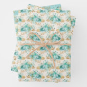 Aqua Cream Goud Bloemen Inpakpapier Vel (In situ)