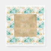 Aqua Cream Goud Bloemen Servet (Voorkant)