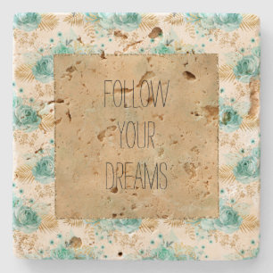 Aqua Cream Goud Bloemen Stenen Onderzetter